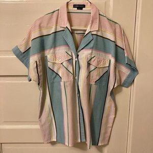 Vintage colorful stripe Evan Davies Lightweight button down blouse